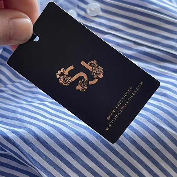 Sincerely Jules nwt blue white stripe cotton button up - Picture 4 of 7